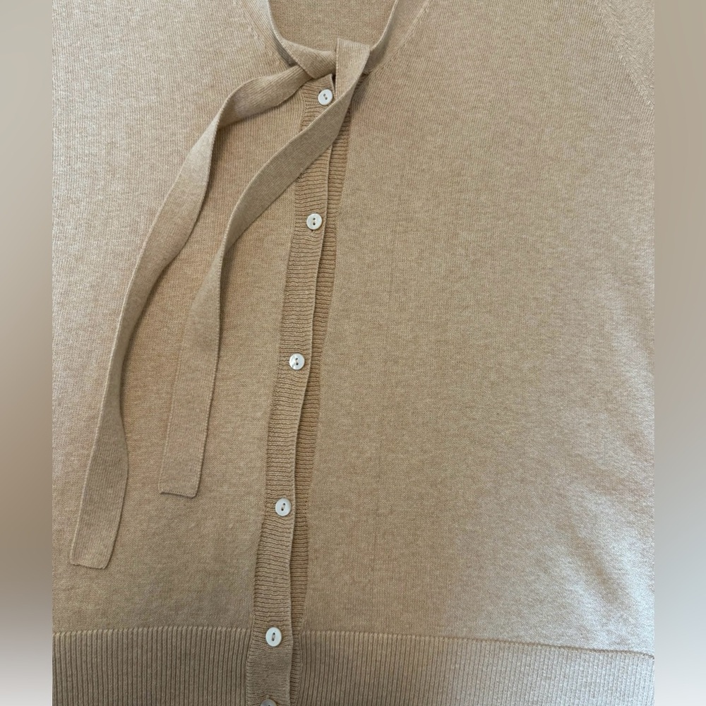 Lands' End Women's Tie-Neck Button Cardigan - Taupe - Picture 8 of 12